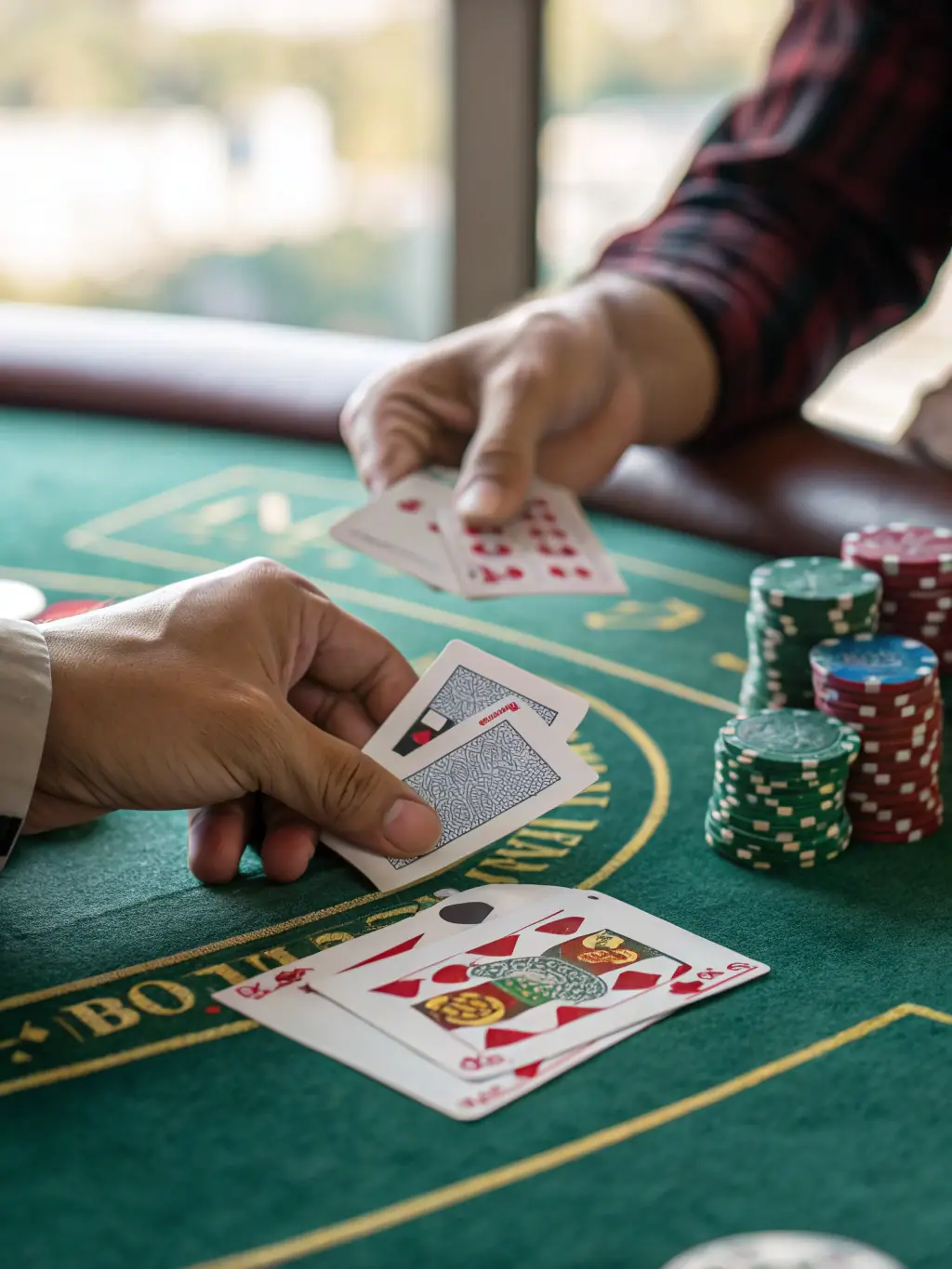 An image featuring a poker table with chips and cards, showcasing the strategic gameplay and competitive environment of poker games on 73 Bet.