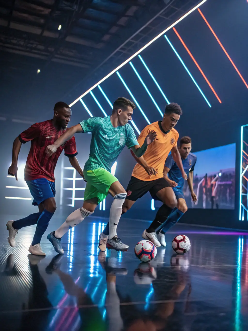 A dynamic image of a virtual soccer match with players in action, representing the sports betting options available on the 73 Bet platform.