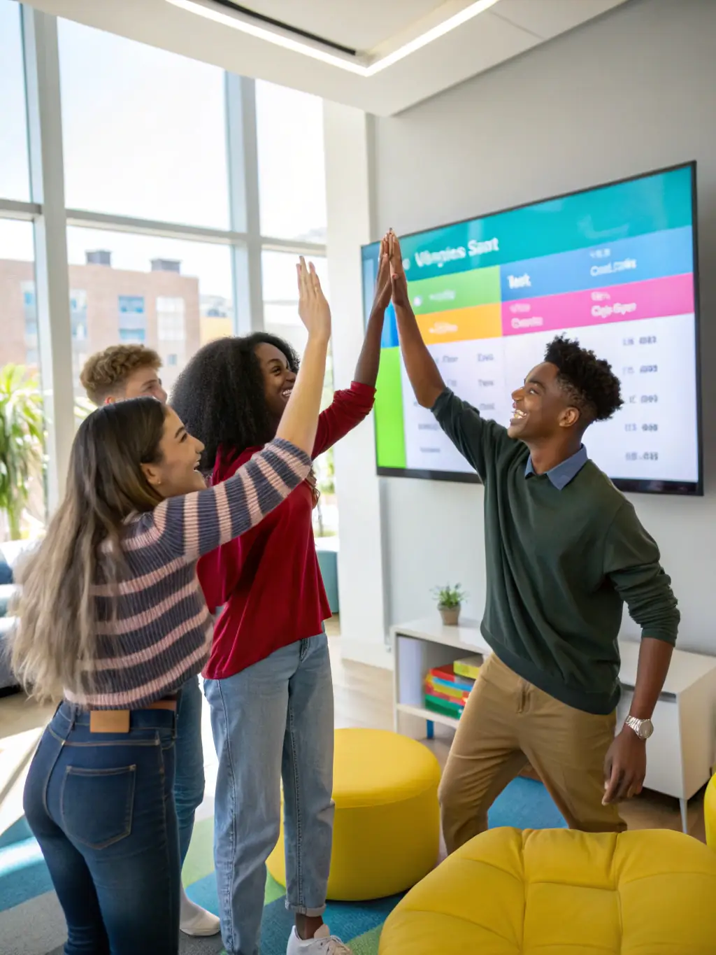 A vibrant image showcasing a diverse group of happy users celebrating a win on the 73 Bet platform, emphasizing the community aspect and positive user experience.